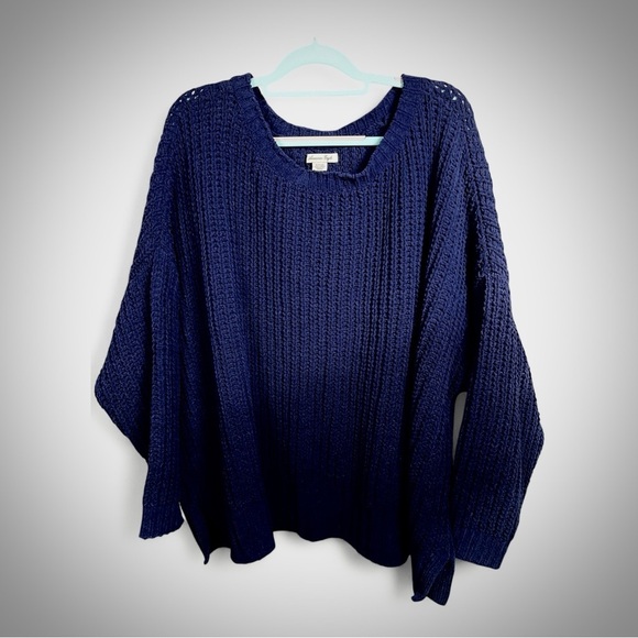 AMERICAN EAGLE Oversized Chunky Knit Sweater Crew Neck Navy Cozycore XL Boxy - Picture 1 of 10